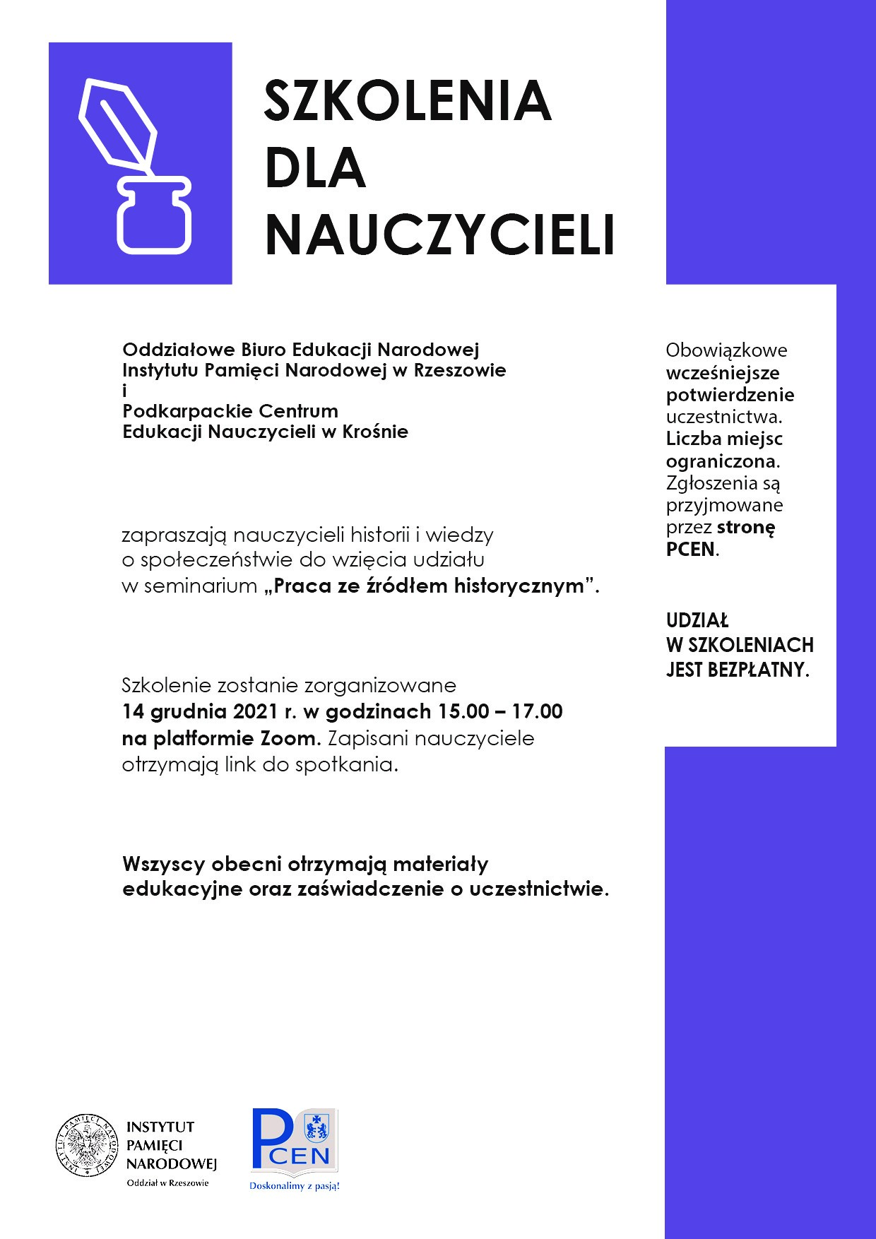 Warsztaty 14 grudnia 2021 nt. Praca ze źródłem historycznym