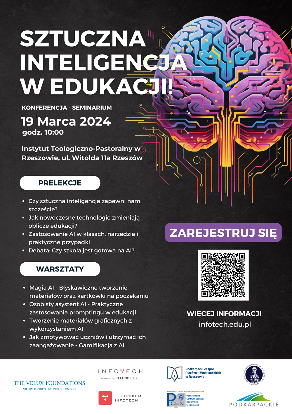 konferencję pt.: Sztuczna inteligencja w edukacji. Konferencja odbędzie się 19 marca 2024 w Instytucie Teologiczno-Pastoralnym w Rzeszowie