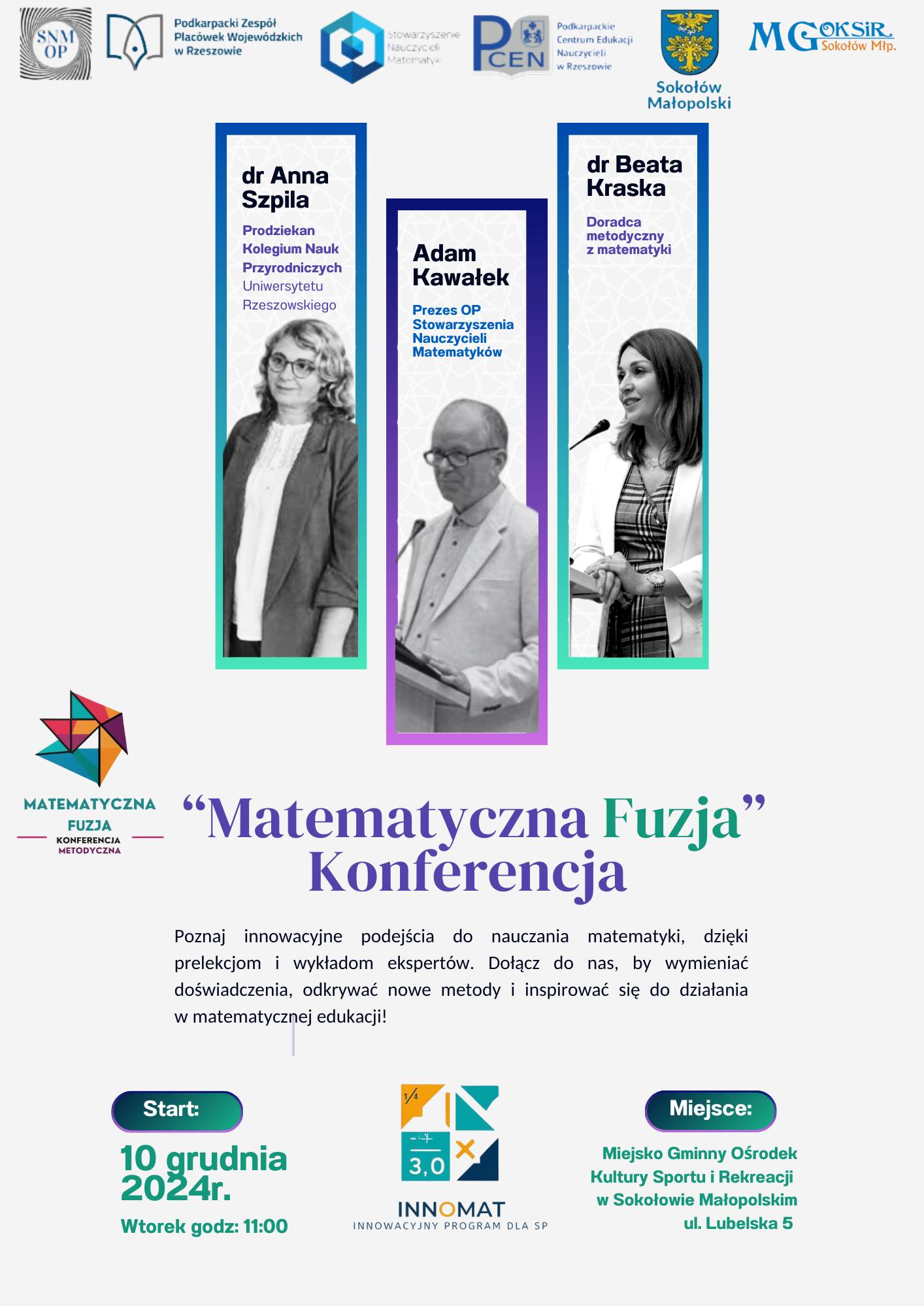 Zapraszamy na wojewódzką konferencję „Fuzja Matematyczna” w Sokołowie Małopolskim