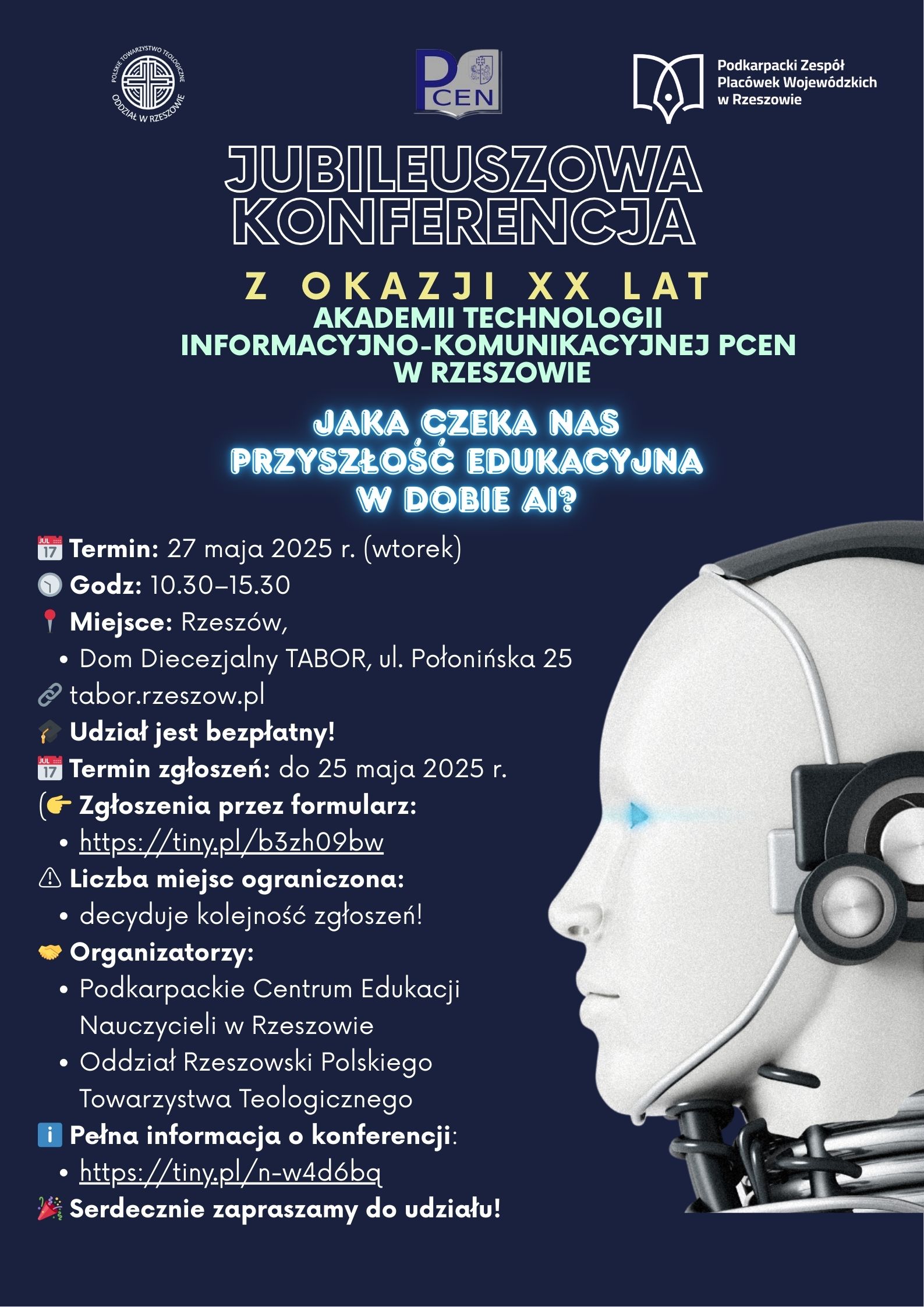 Plakat promujący konferencję z okazji XX lat Akademii Technologii Informacyjno-Komunikacyjnej PCEN w Rzeszowie