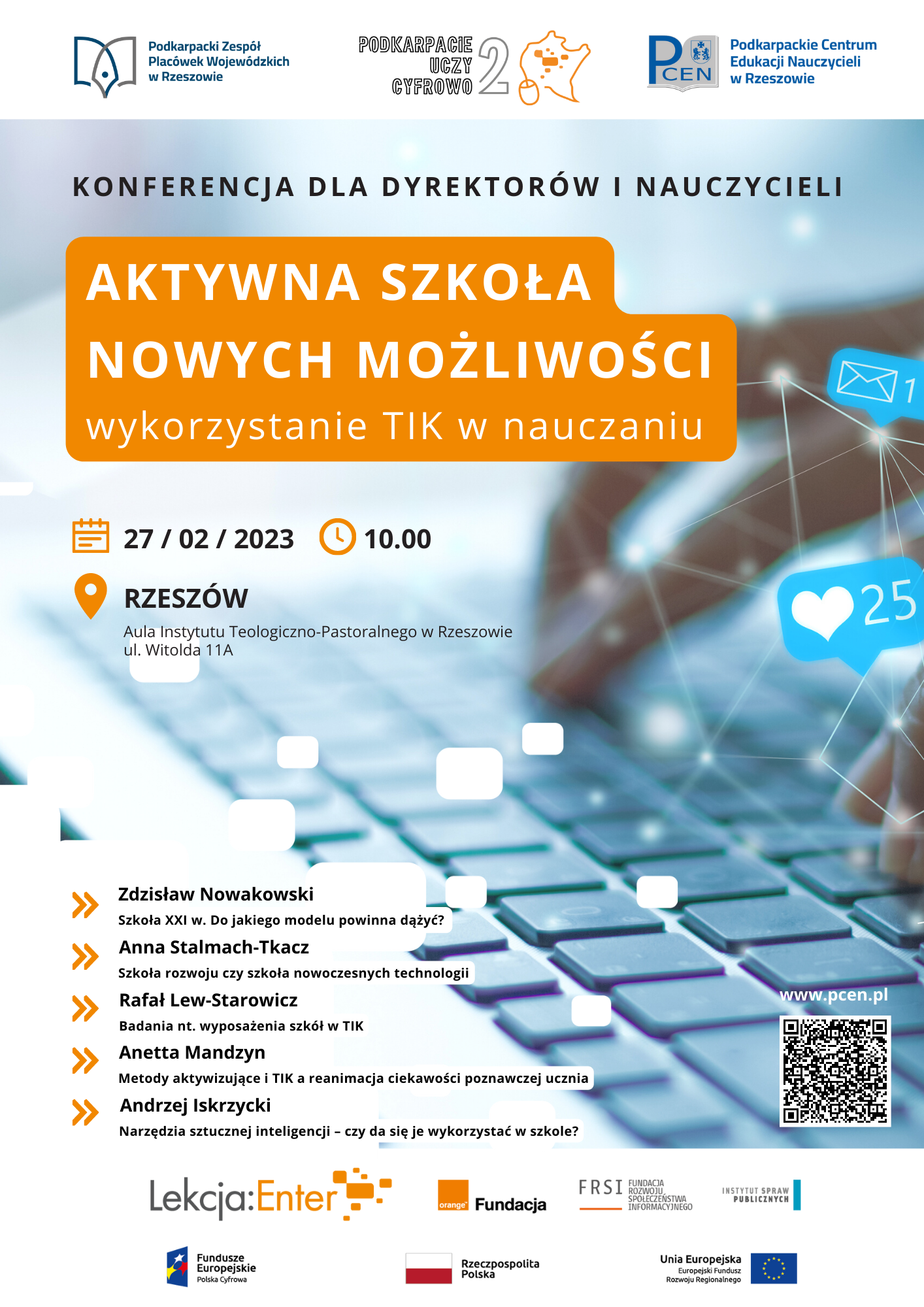 Plakat promujący konferencję Aktywna szkoła nowe mozliwości - wykorzystanie TIK w  naucznaiu