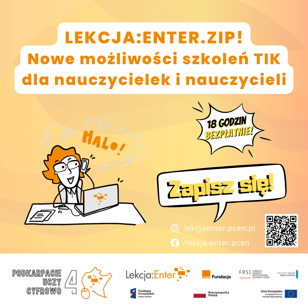 Baner promujcy projekt Podkarpacie Uczy Cyfrowo 4 - nowe możliwości szkoelń TIK dla nauczycieli i nauczycielek - zapisz się