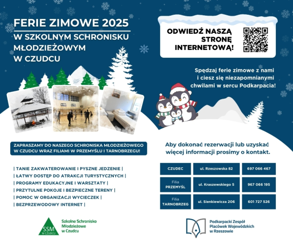 W zimowej scenerii - Szkolne Schronisko Młodzieżowe zaprasza do Czudca, Przemyśla i Tarnobrzega